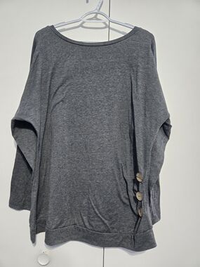 Boutique Gray Tunic Top 20W Button Side Detail Dolman Sleeve Stretch Casual